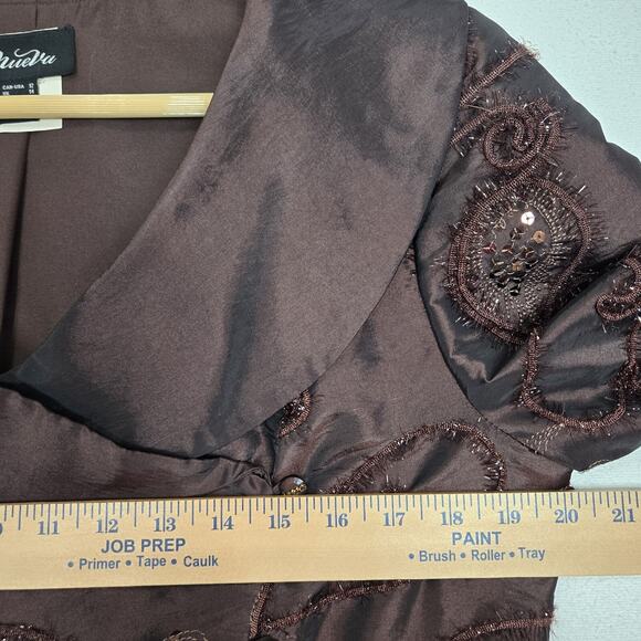 VTG Nueva Satin Top Jkt Sz 12 Brown Embroidered Sequins Art To Wear Formal - Picture 11 of 14
